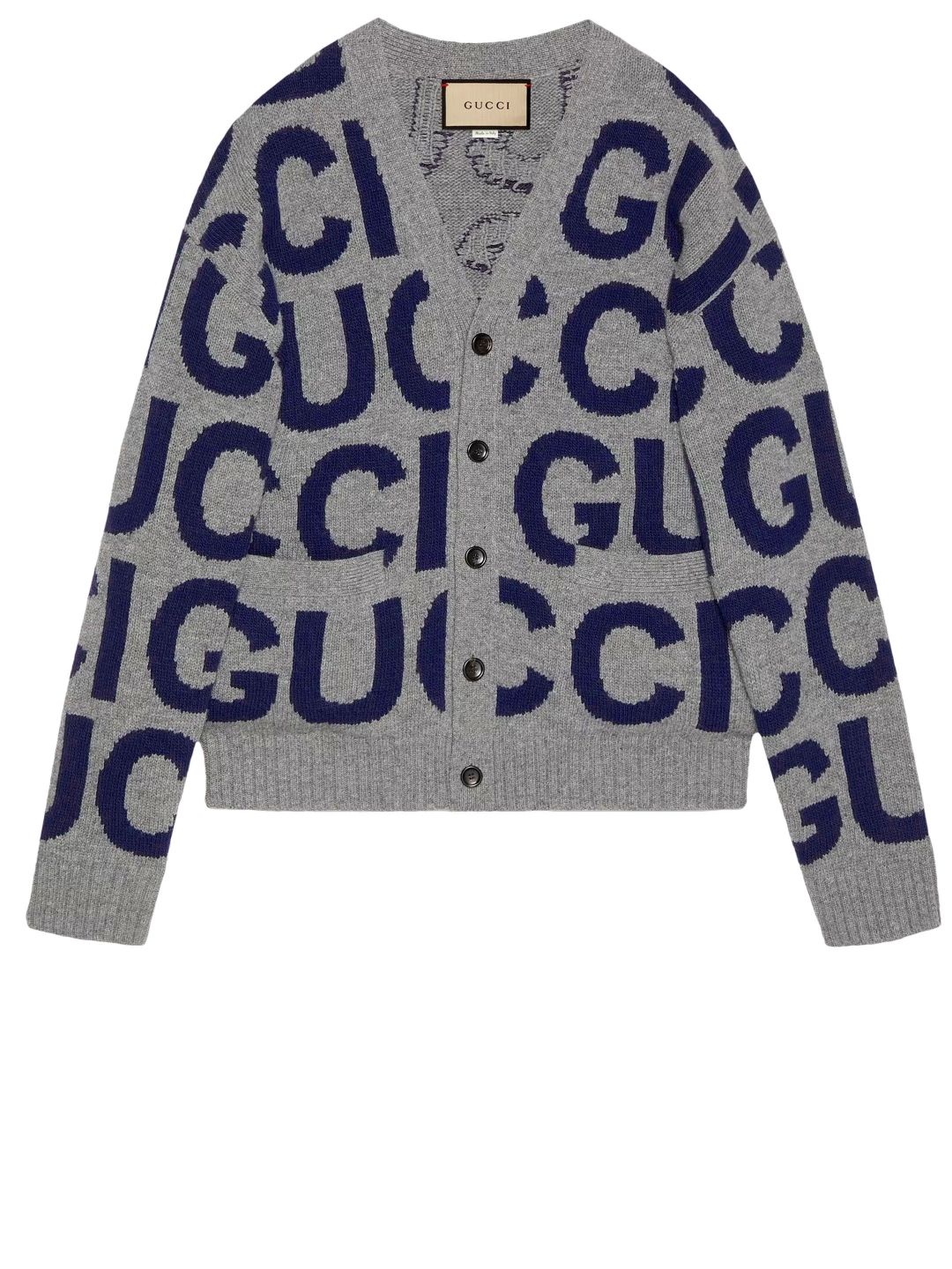 GUCCI Men's 100% Wool Cardigan with Inlay Design - Size L