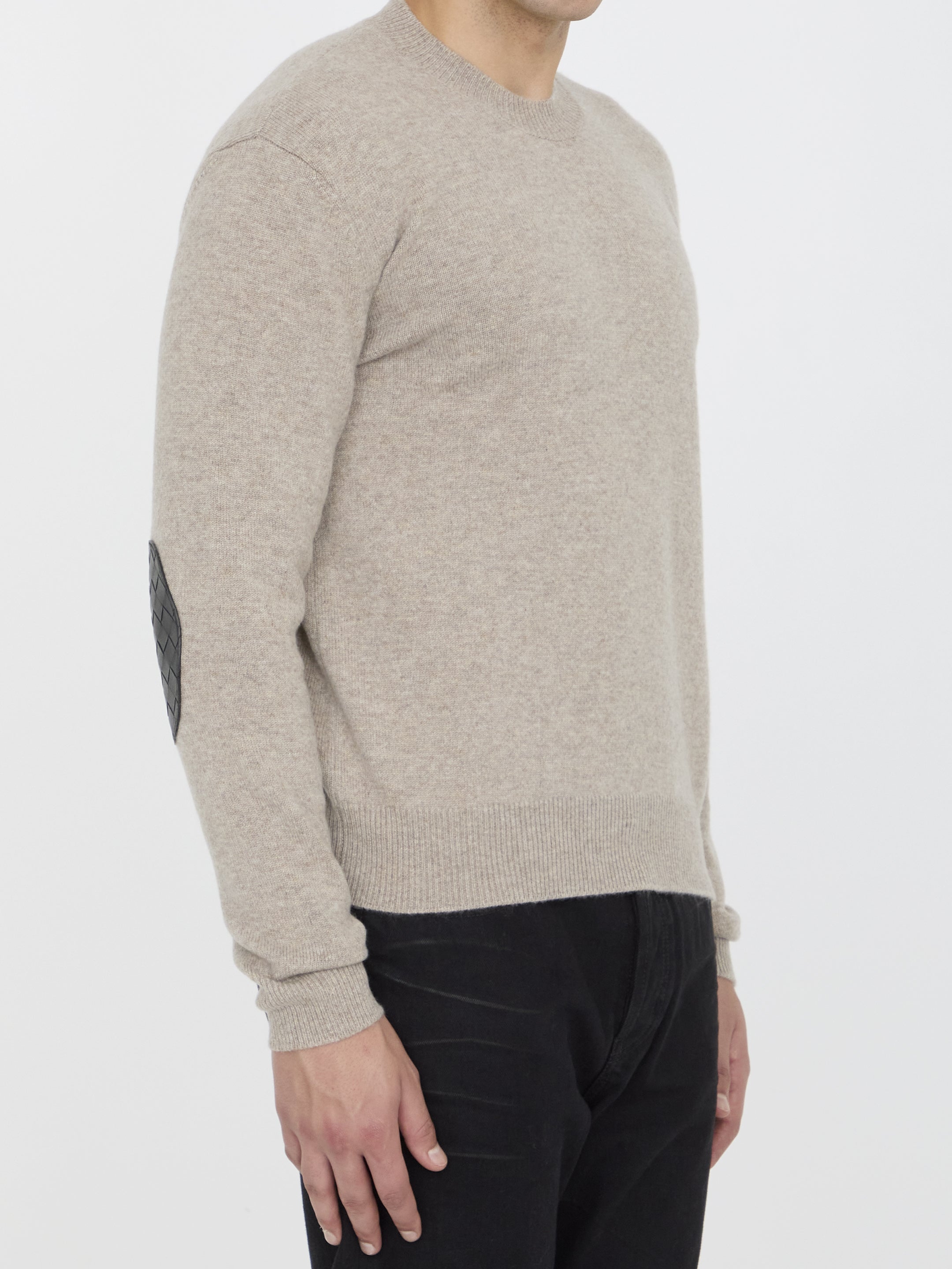BOTTEGA VENETA Cashmere Jumper with Leather Elbow Patches - Regular Fit