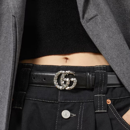 GUCCI Signature Leather Belt with Crystal Embellishments