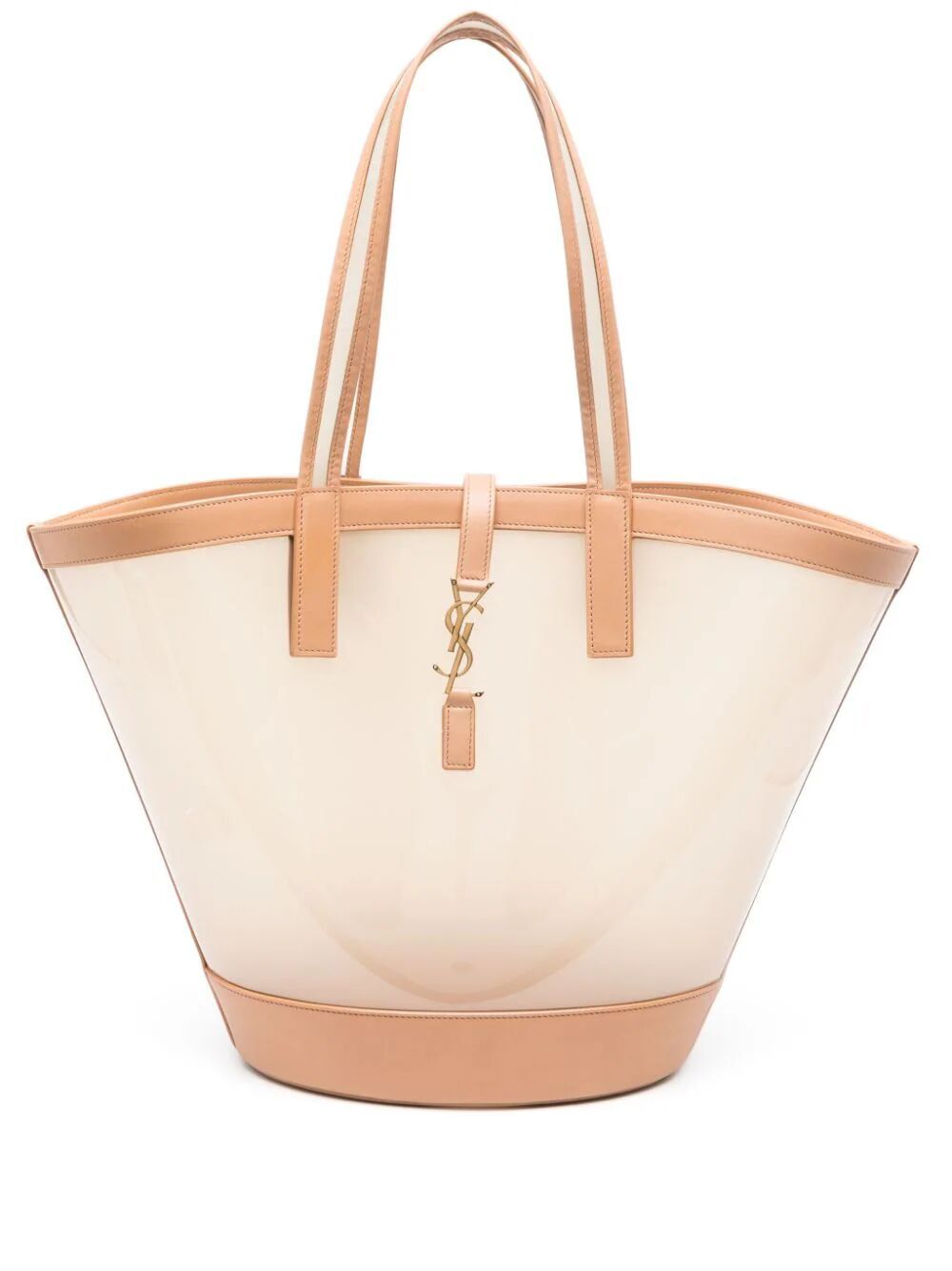 トートバッグ SAINT LAURENT TWO-TONE VINYL AND LEATHER PANIER SHOPPING BAG SAINT LAURENT Two-Tone Vinyl and Leather Panier Shopping Handbag