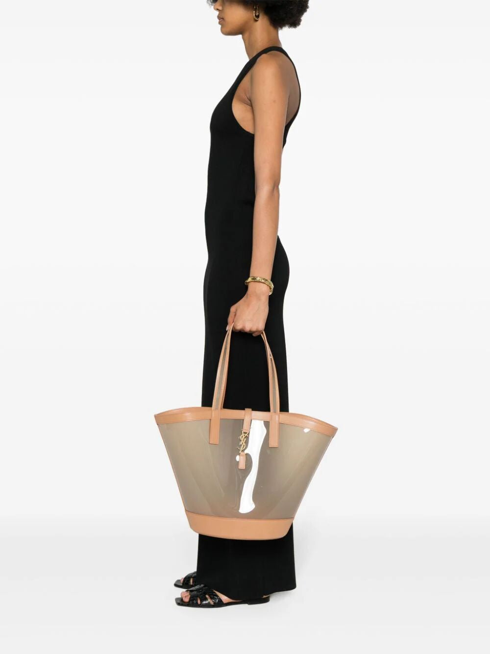 トートバッグ Saint Laurent Two-Tone Vinyl And Leather Panier Shopping Bag Saint Laurent Two-Tone Vinyl And Leather Panier Shopping Bag