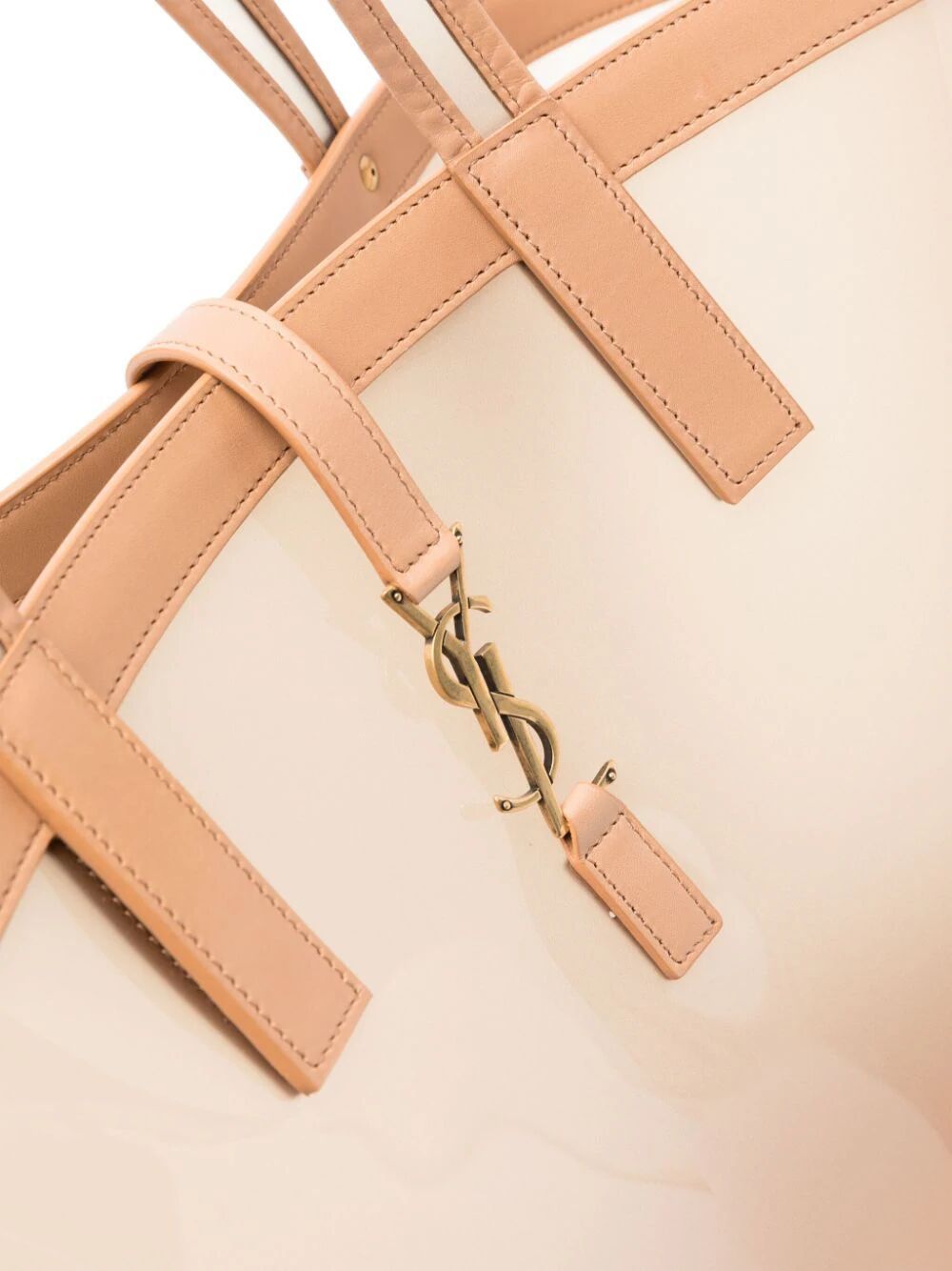 SAINT LAURENT Two-Tone Vinyl and Leather Panier Shopping Handbag