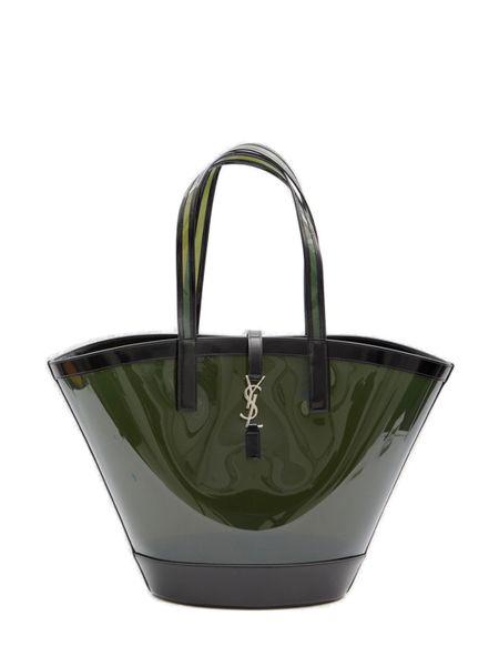 SAINT LAURENT Two-Tone Vinyl and Leather Panier Shopping Handbag