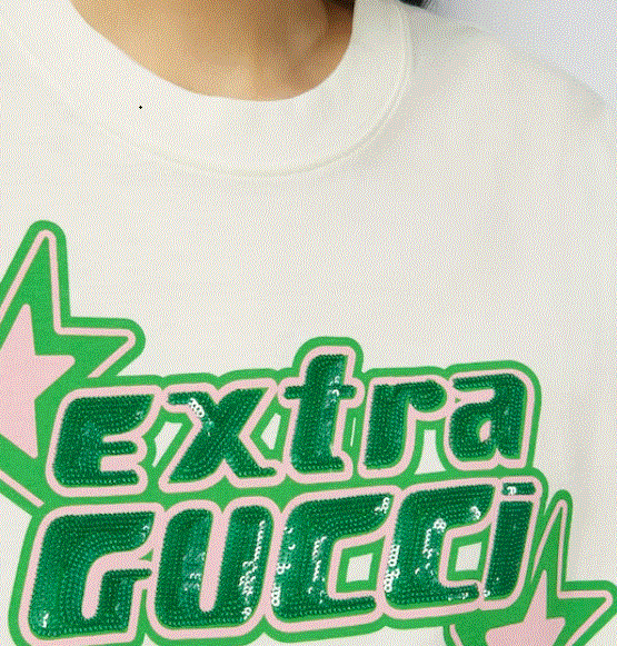 GUCCI Cotton Sequin Print Tee - Short Sleeve Crew Neck