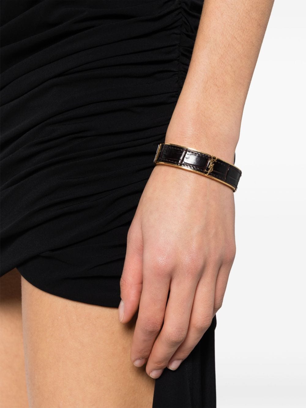 SAINT LAURENT Fondente Mini Leather and Metal Bracelet