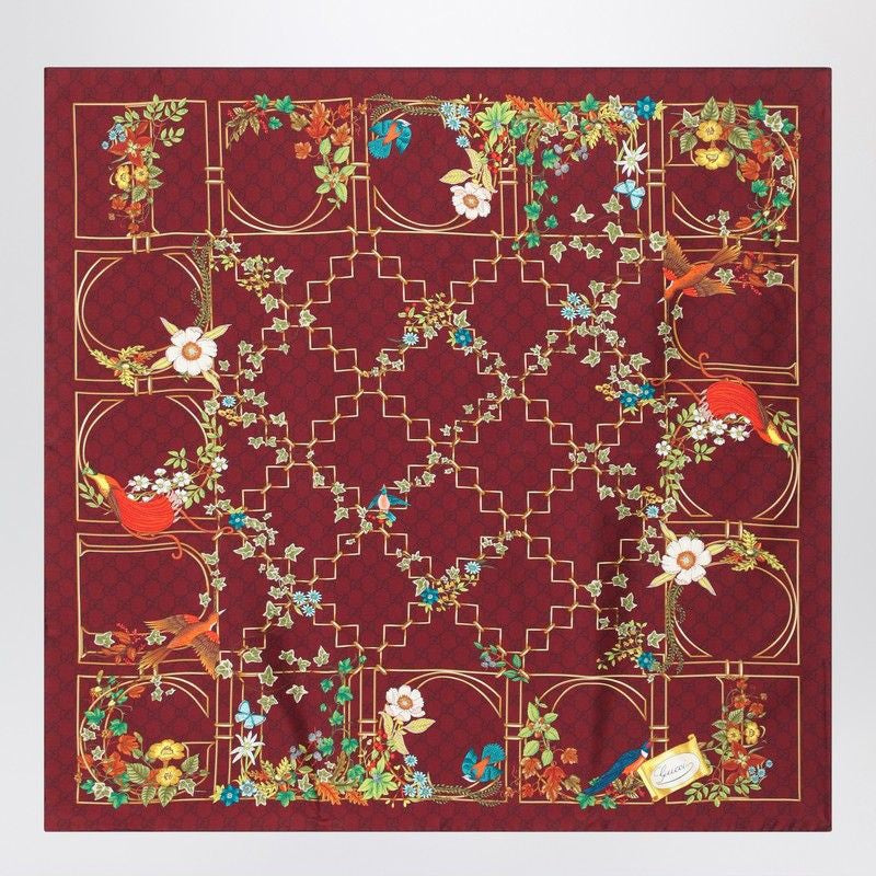 GUCCI Silk Scarf with Flora Print