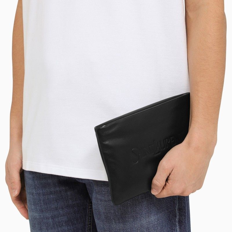 SAINT LAURENT Padded Leather Mini Clutch Handbag with Logo