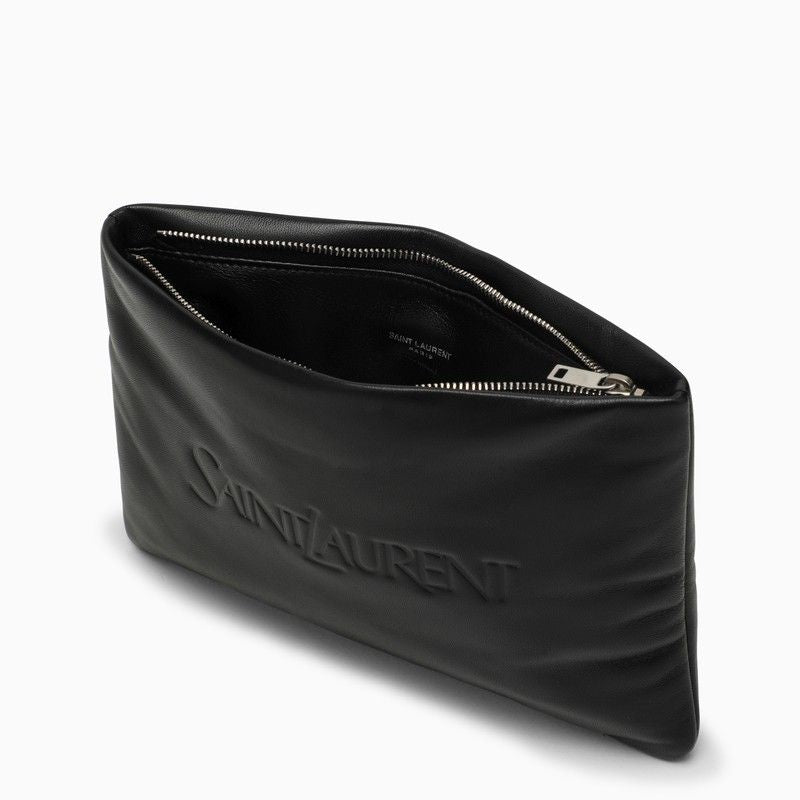 SAINT LAURENT Padded Leather Mini Clutch Handbag with Logo