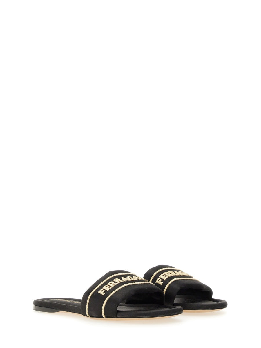 Ferragamo Satin Logo-Embellished Flat Sandals