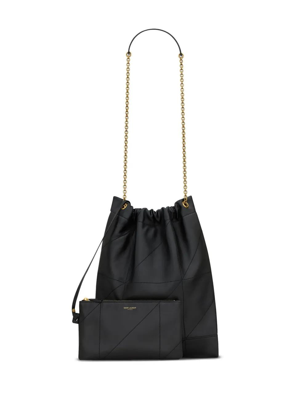 SAINT LAURENT Jamie Pochon Mini Shoulder Handbag in Soft Nappa Leather with Stitching and Removable Pouch