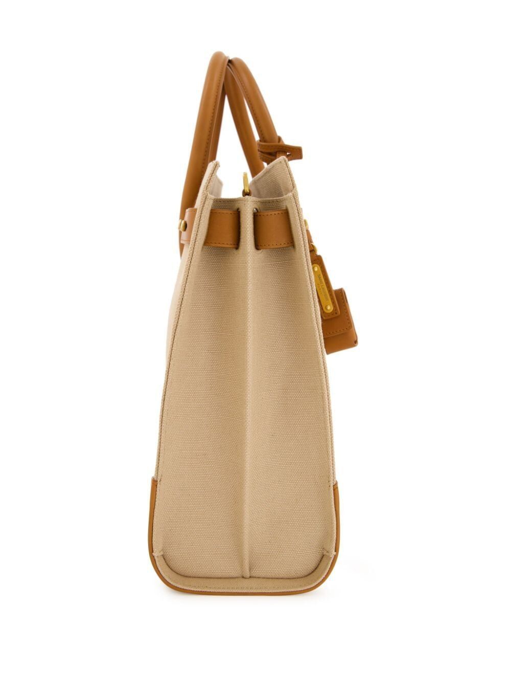 SAINT LAURENT Large Two-Tone Canvas and Leather Handbag