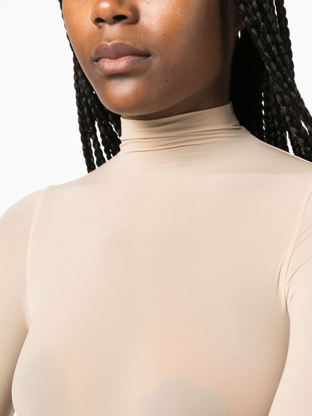 WOLFORD Stretch Semi-Sheer High Neck Long Sleeve Bodysuit