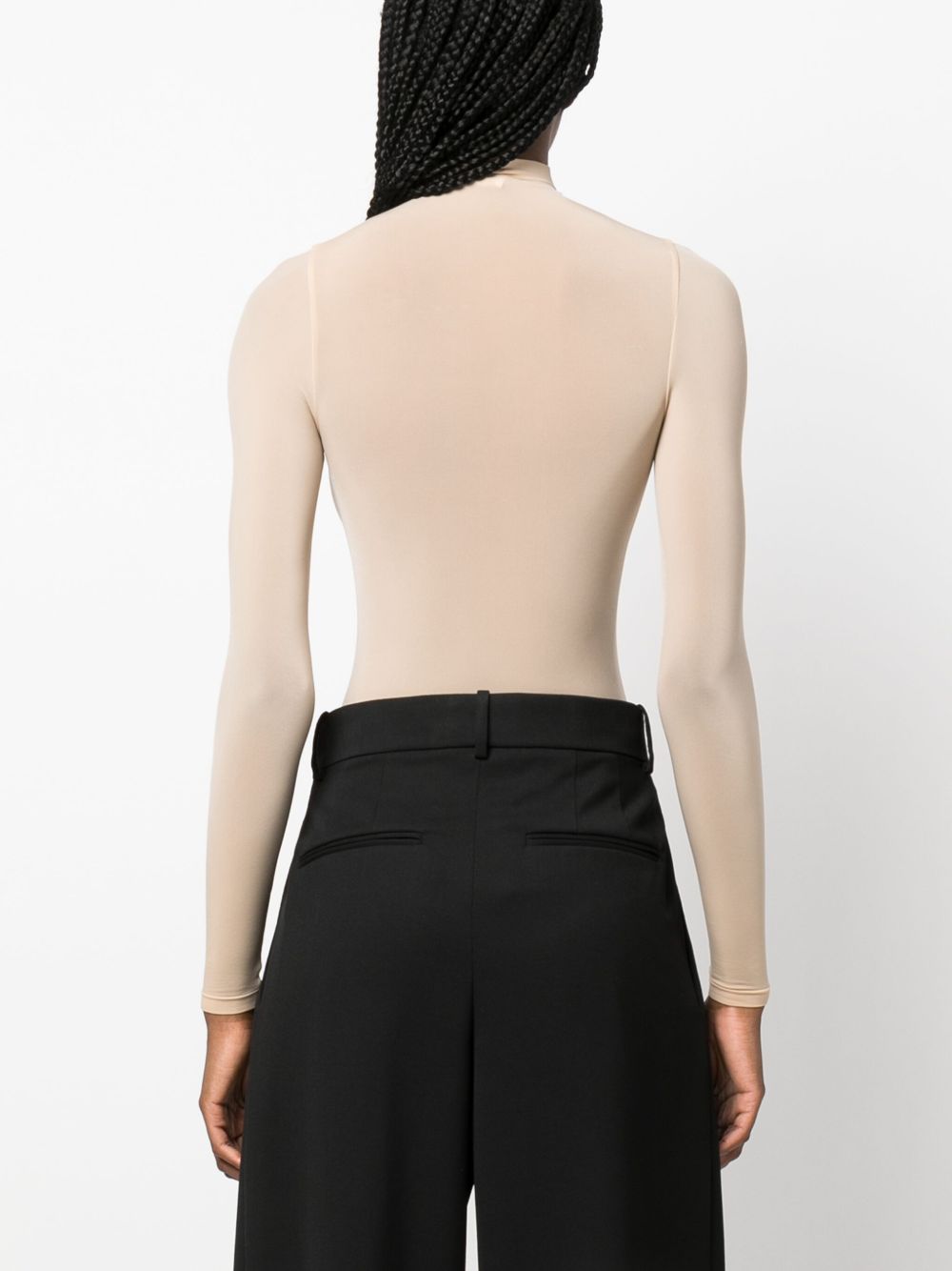 WOLFORD Stretch Semi-Sheer High Neck Long Sleeve Bodysuit