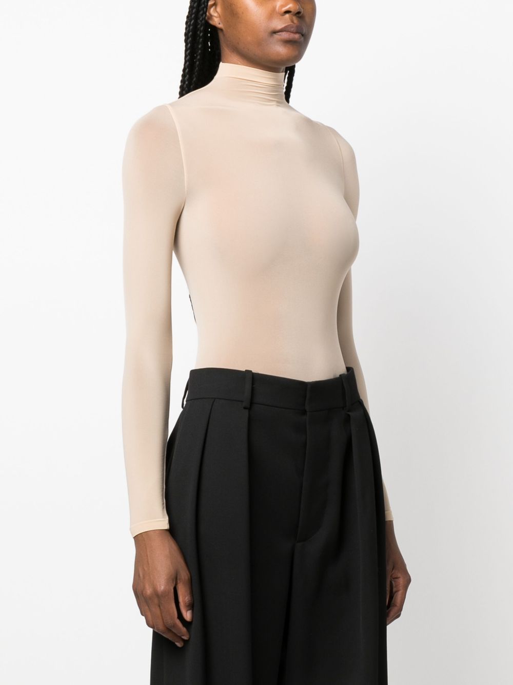 WOLFORD Stretch Semi-Sheer High Neck Long Sleeve Bodysuit