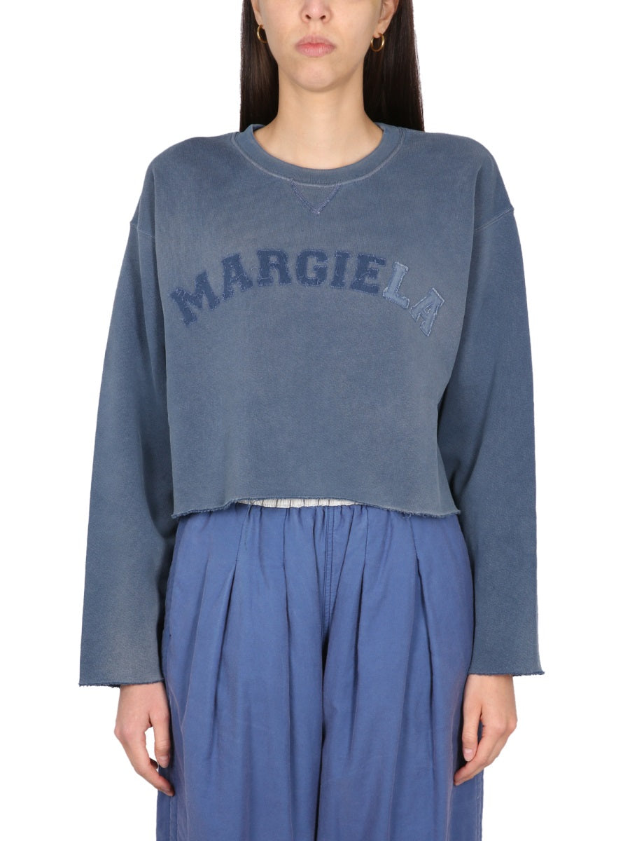 MAISON MARGIELA Cropped Sweatshirt with Logo and Raw Cut Hem