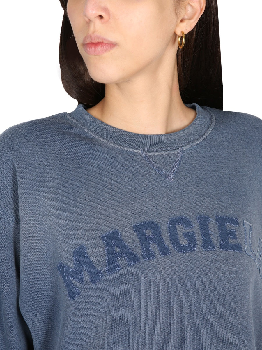 MAISON MARGIELA Cropped Sweatshirt with Logo and Raw Cut Hem