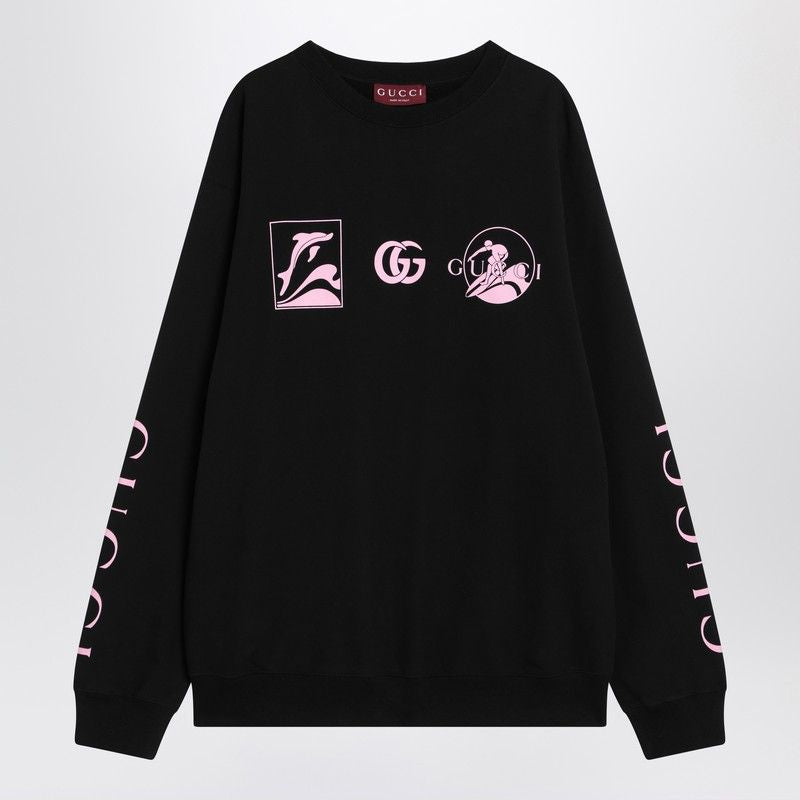 GUCCI Men's Cotton Crew Neck Sweatshirt with Logo Prints
