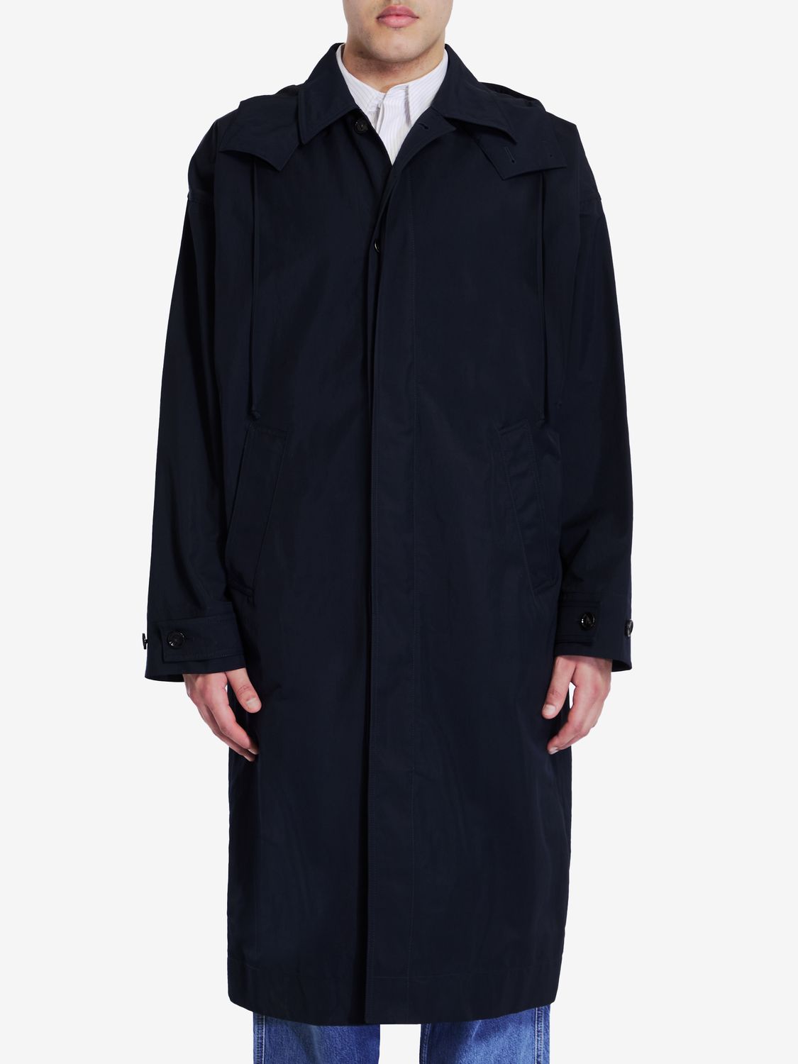 BOTTEGA VENETA Navy Blue Nylon Blend Trench Jacket for Men - FW24 Collection