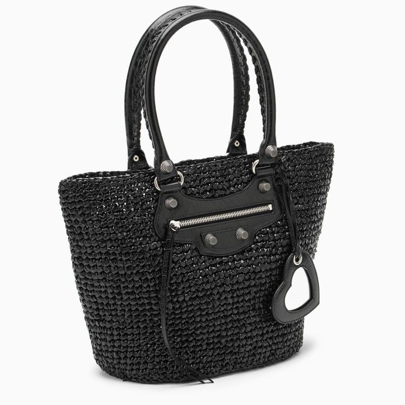 BALENCIAGA Mini Shoulder Handbag with Raffia Effect