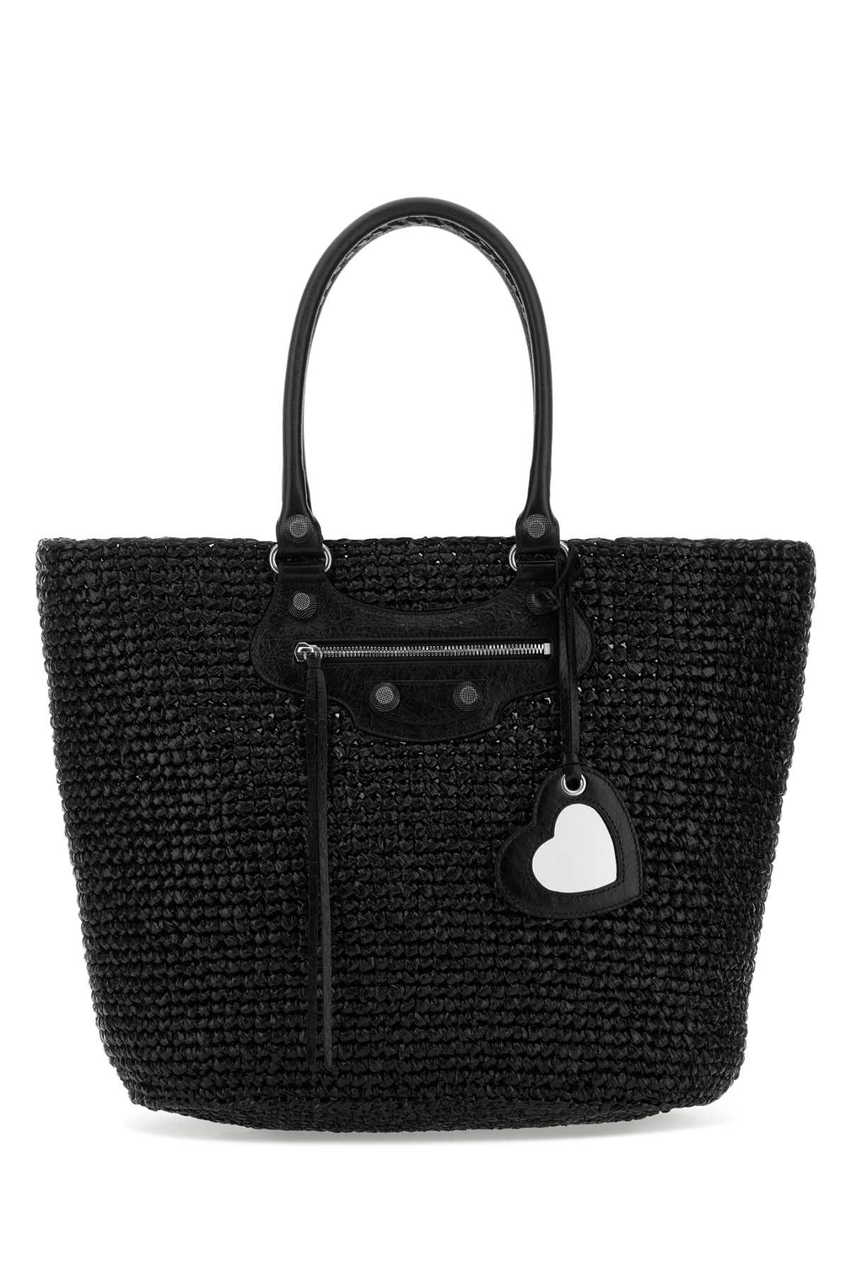 BALENCIAGA Large Raffia Le Cagole Panier Shopping Handbag