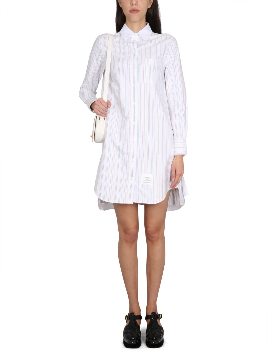 THOM BROWNE Wool Mini Shirt Dress with Round Neck