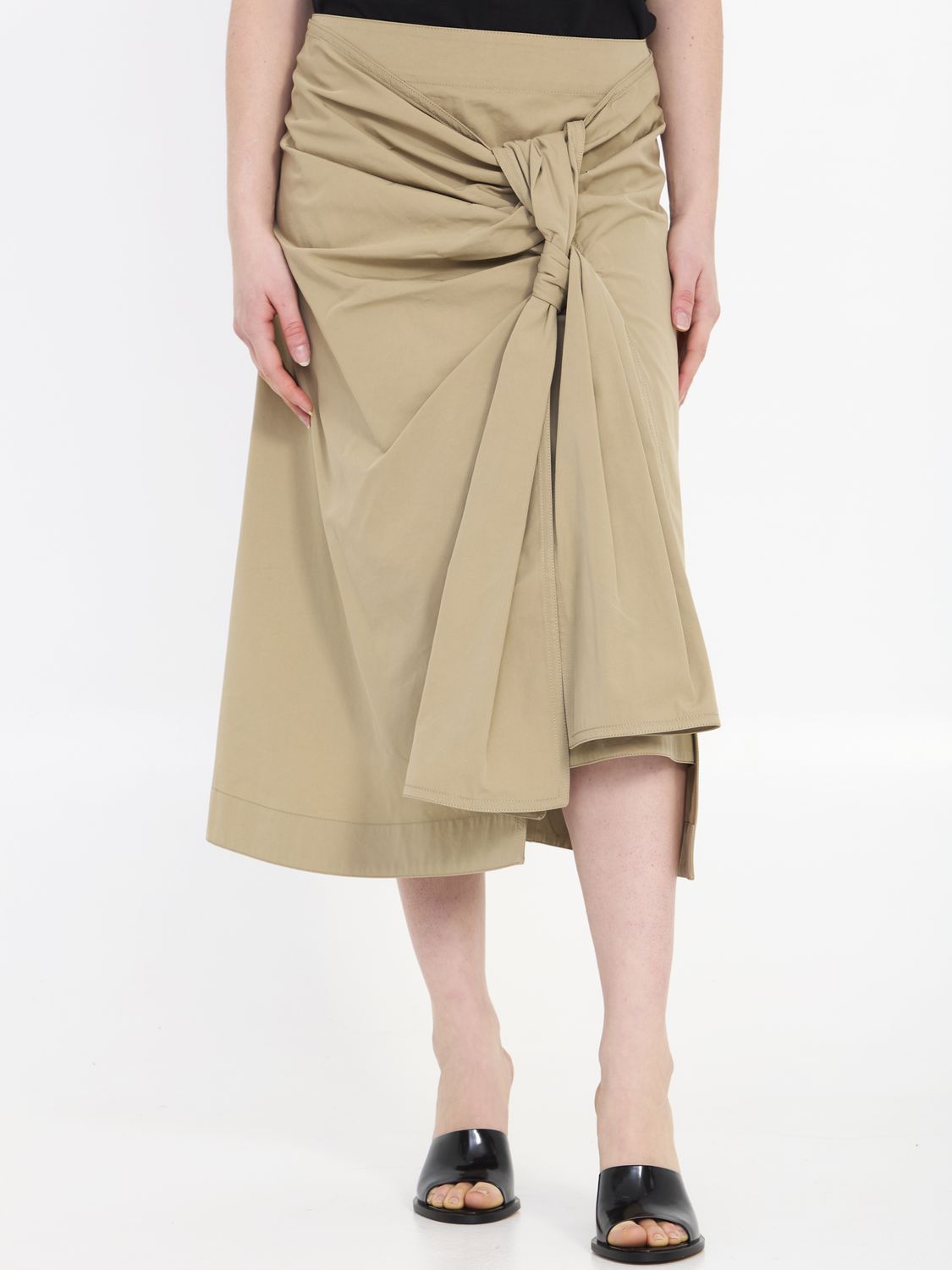 BOTTEGA VENETA Chic Cotton Midi Skirt with Front Knot Detail