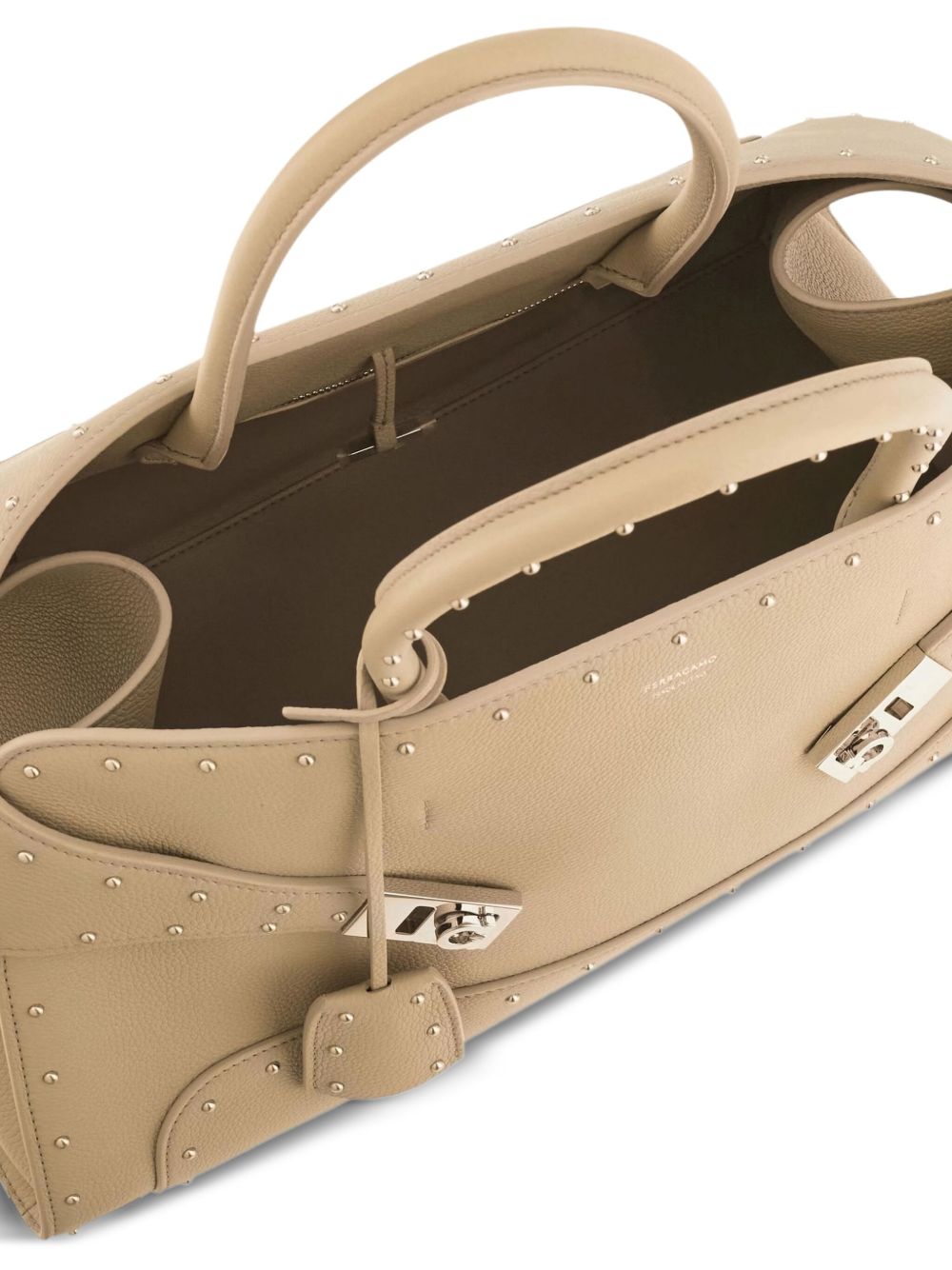 Ferragamo Studded Leather Handbag with Top Handles