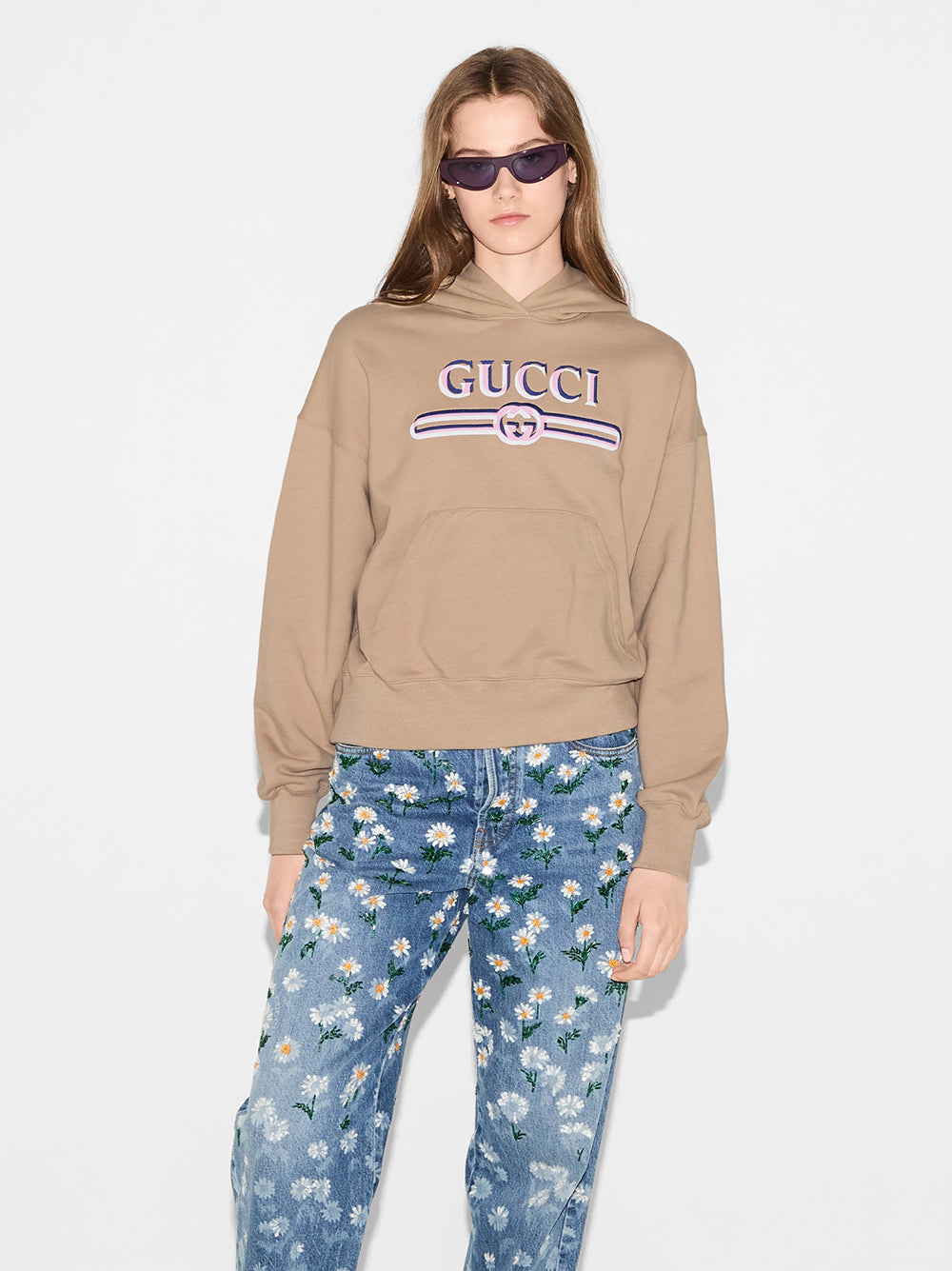 GUCCI Hooded Sweatshirt with Signature Print in Size S
