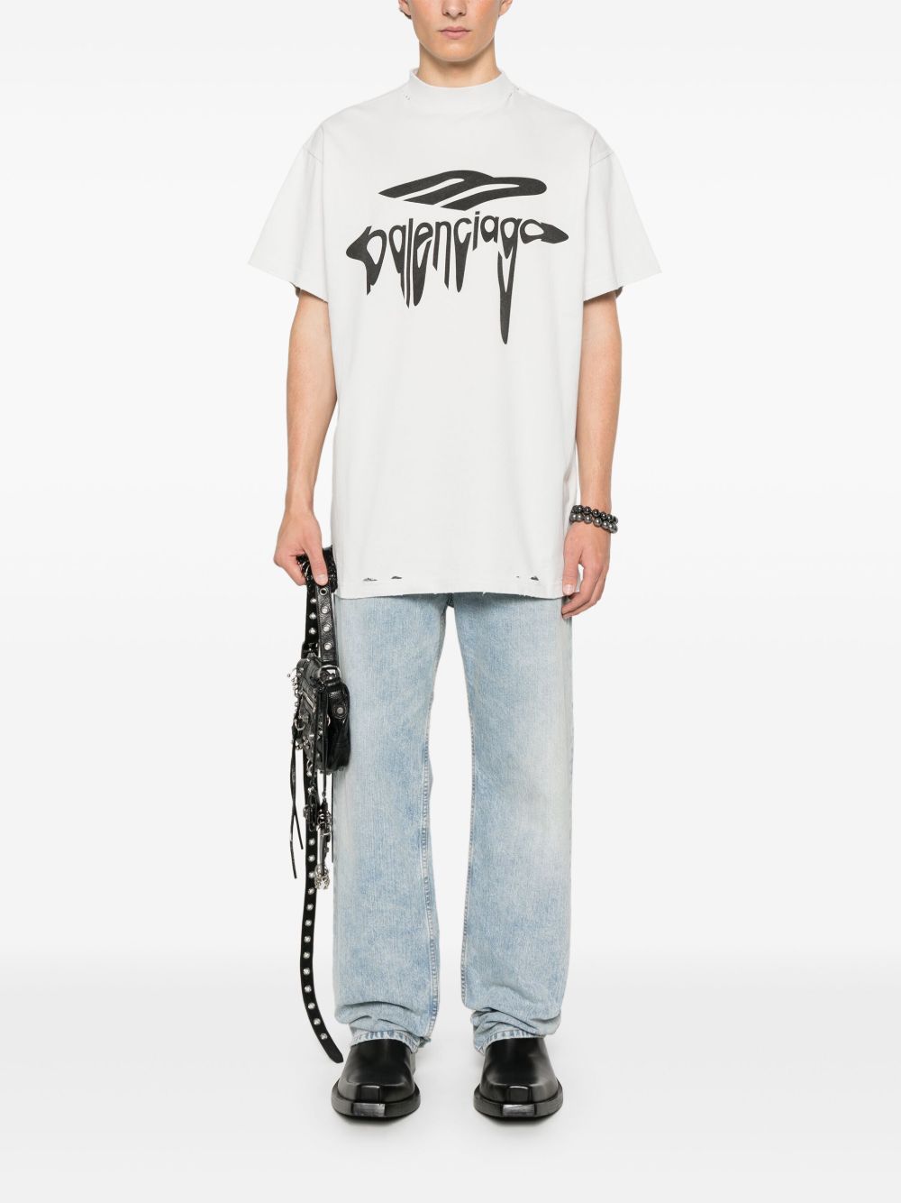 BALENCIAGA Men's Cotton Crew Neck T-Shirt with Logo Print