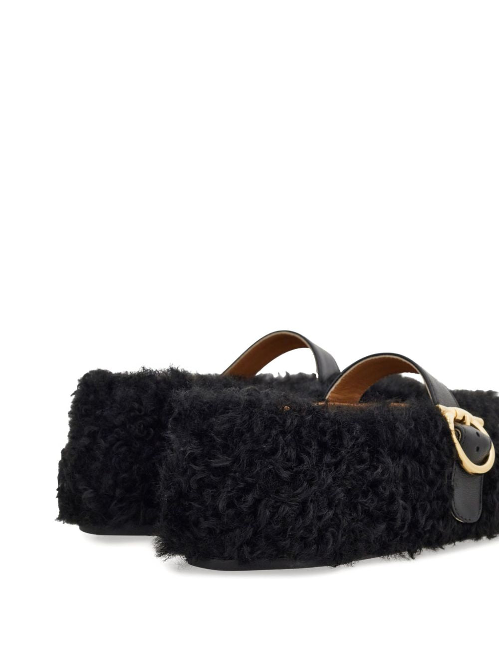 Ferragamo Shearling Buckle Slide Sandals