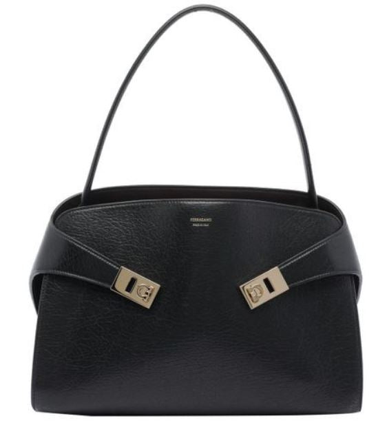 Ferragamo Textured Leather Handbag with Gold-Tone Buckles