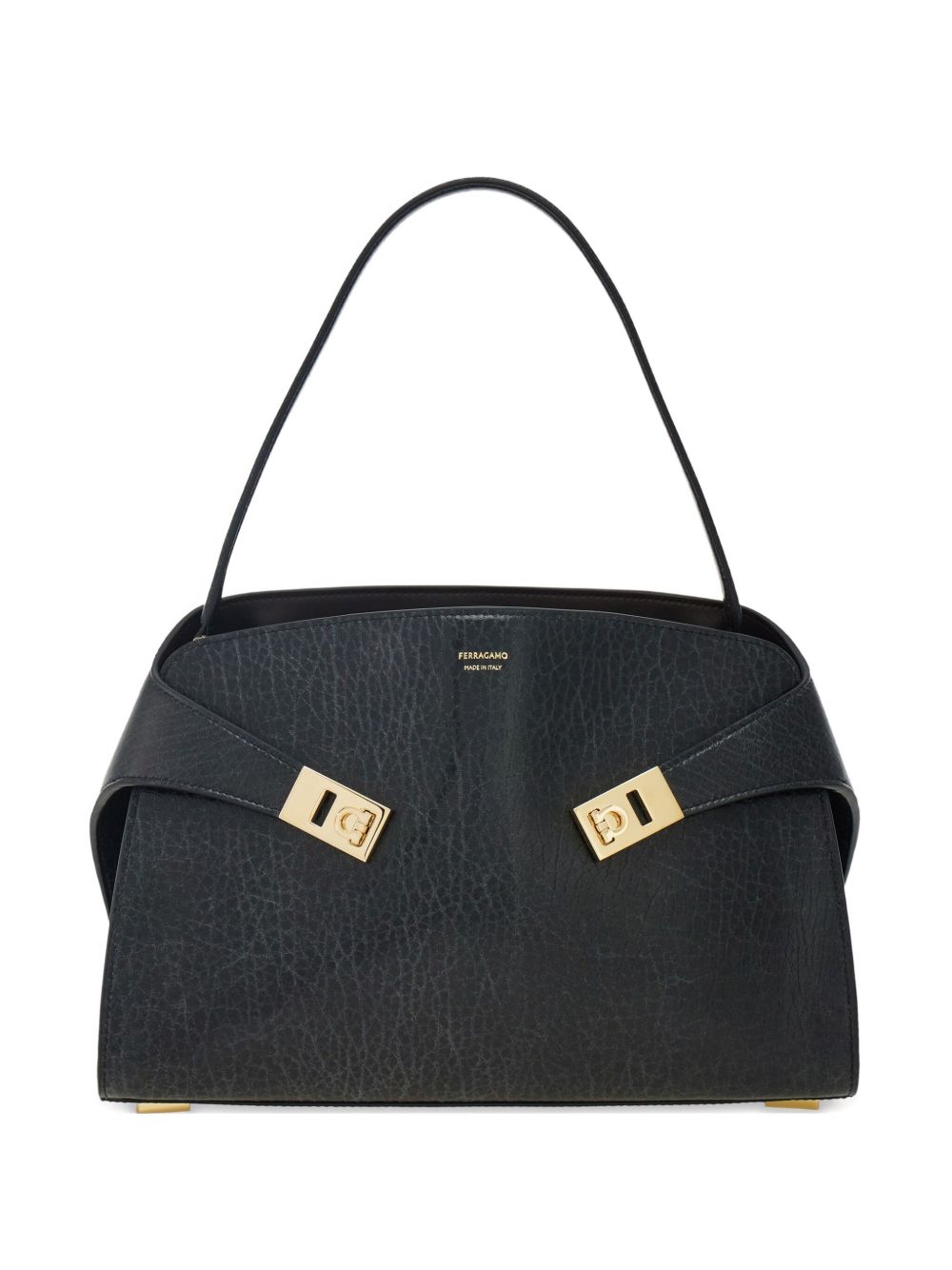 Ferragamo Textured Leather Handbag with Gold-Tone Buckles