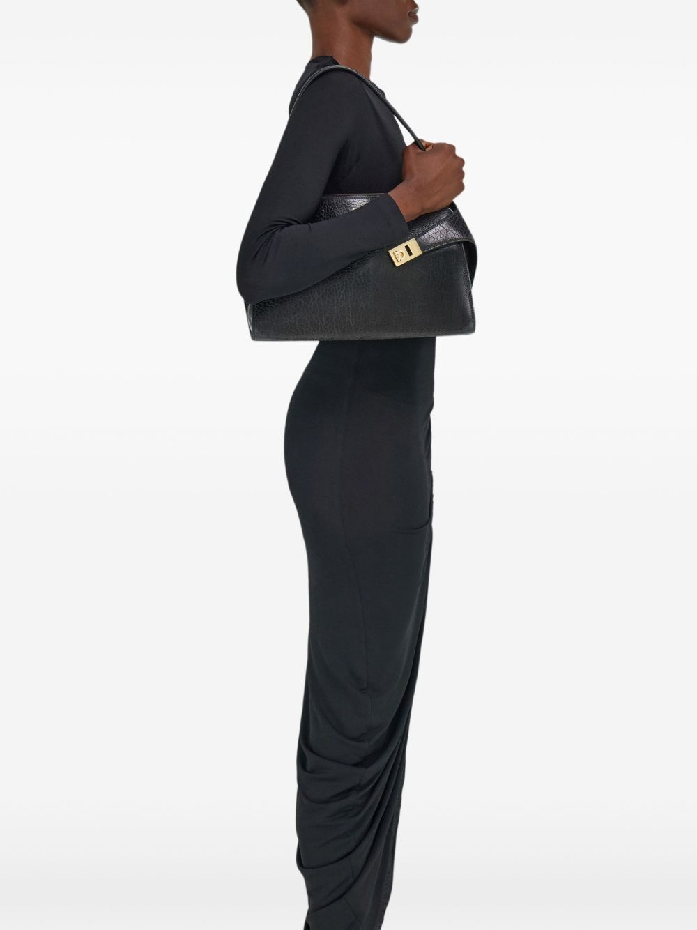 Ferragamo Textured Leather Handbag with Gold-Tone Buckles