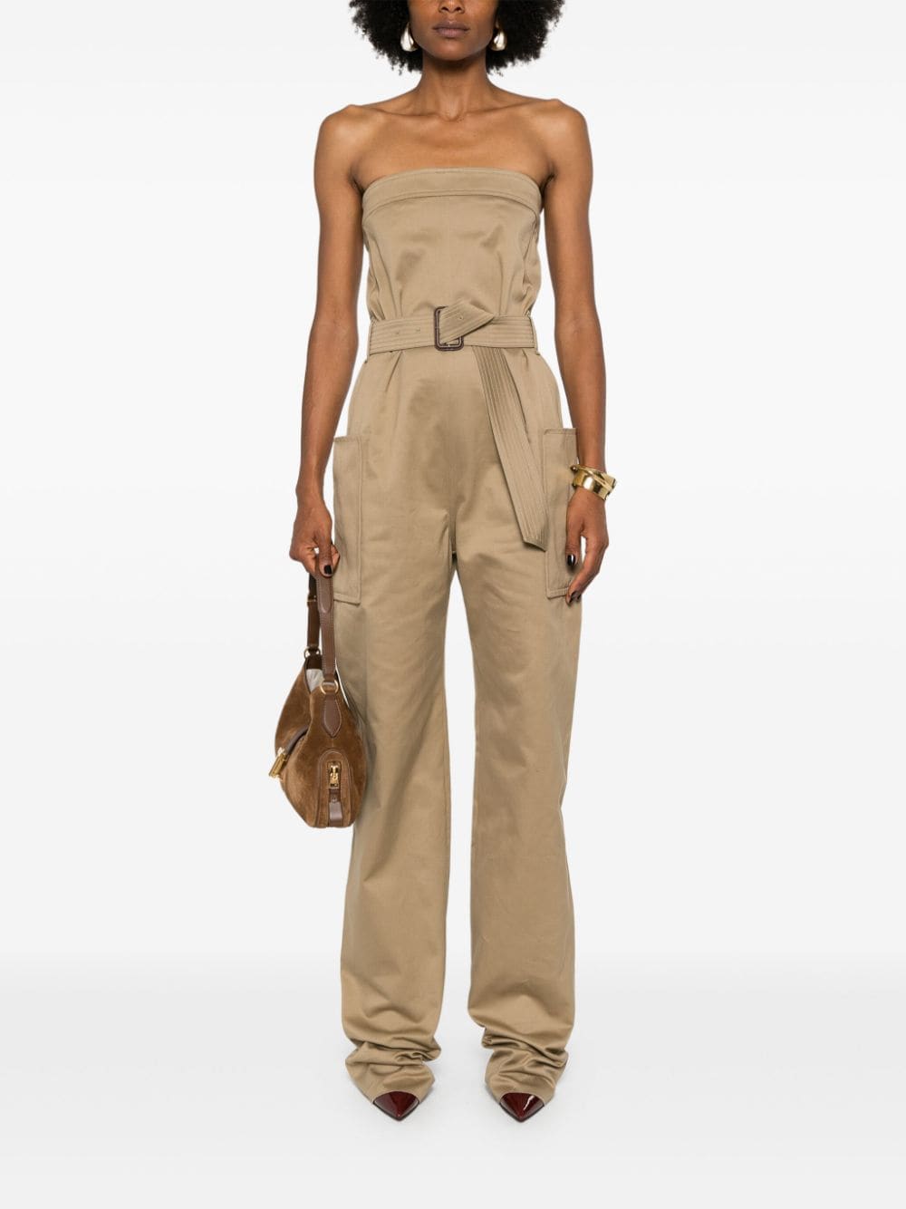 SAINT LAURENT Strapless Cotton Gabardine Jumpsuit for Women