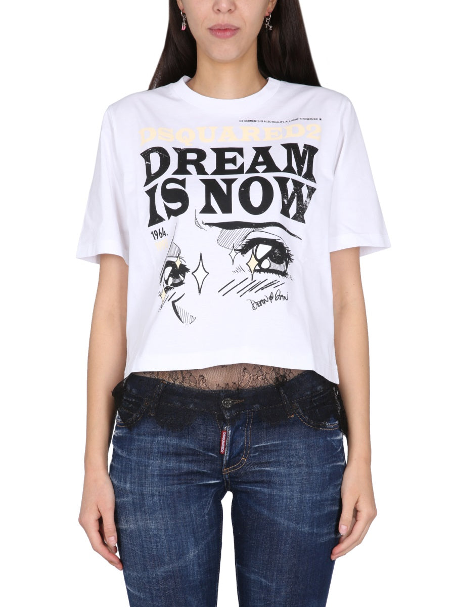 DSQUARED Cropped Logo Print T-Shirt for Women