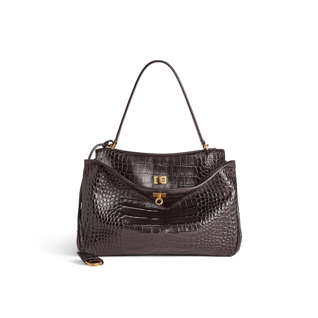 BALENCIAGA Rodeo Handbag in Crocodile-Embossed Leather - 22 cm Height