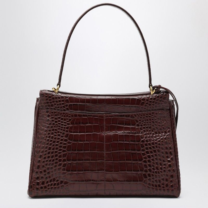 BALENCIAGA Medium Crocodile-Print Calfskin Handbag