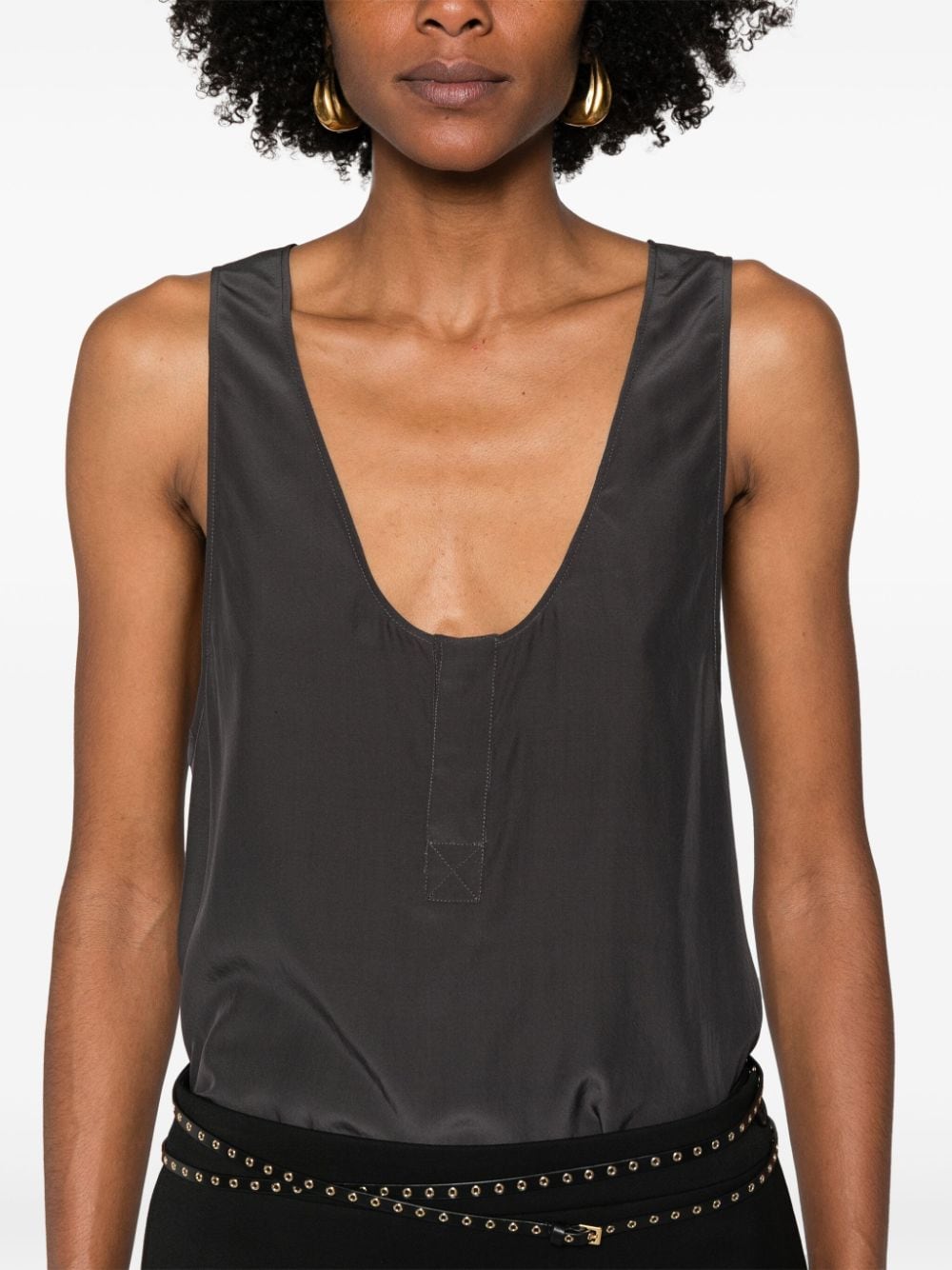 SAINT LAURENT Henley-Neck Silk Tank Top