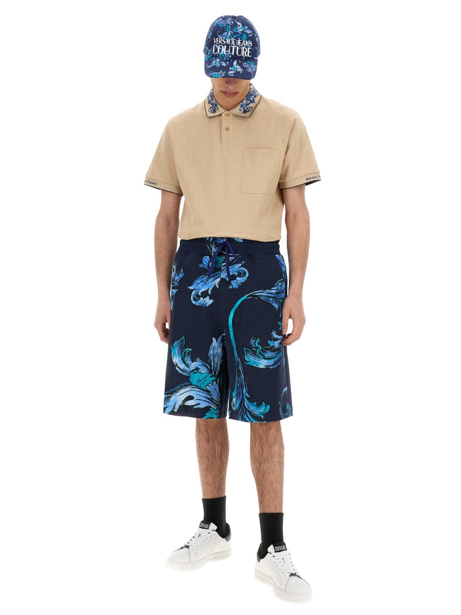 VERSACE JEANS COUTURE Baroque Outline Collar Polo Shirt (Size L)