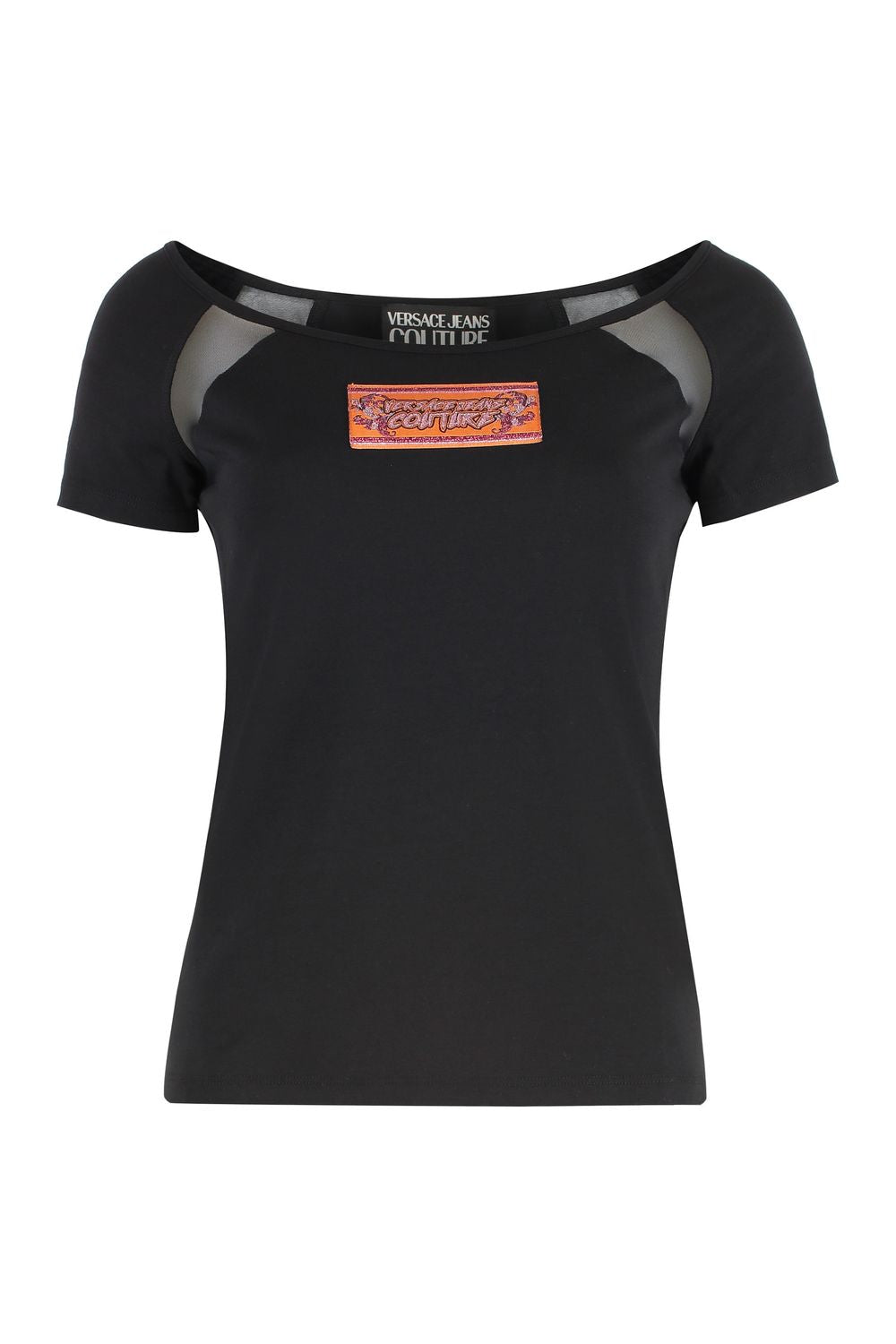 VERSACE JEANS COUTURE Cotton Logo T-Shirt with Tulle Details