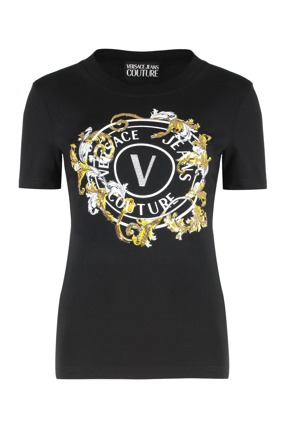 VERSACE JEANS COUTURE Cotton Crew-Neck T-Shirt with Sequin Embellishments