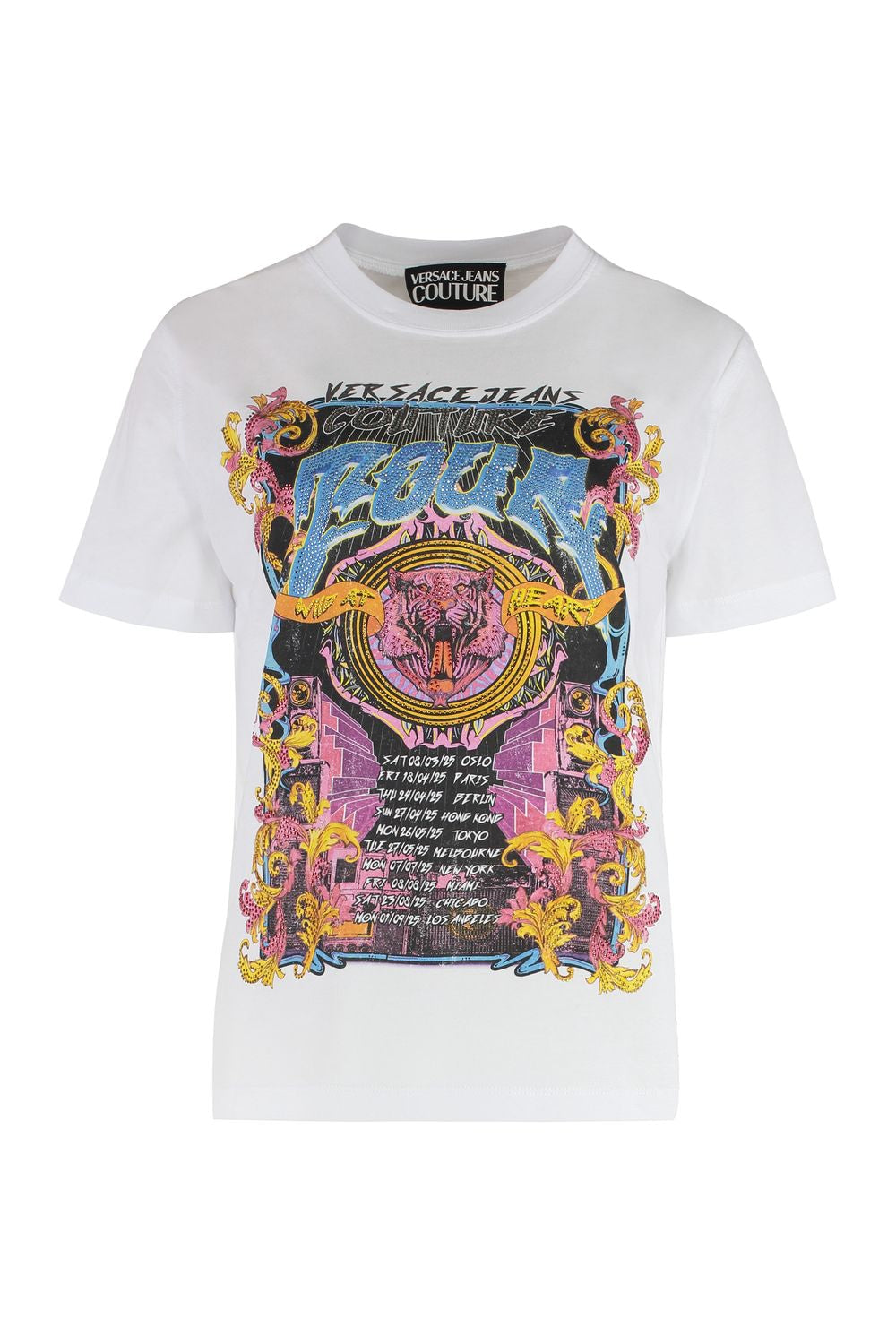 VERSACE JEANS COUTURE Cotton Crew-Neck T-Shirt with Rhinestone Details