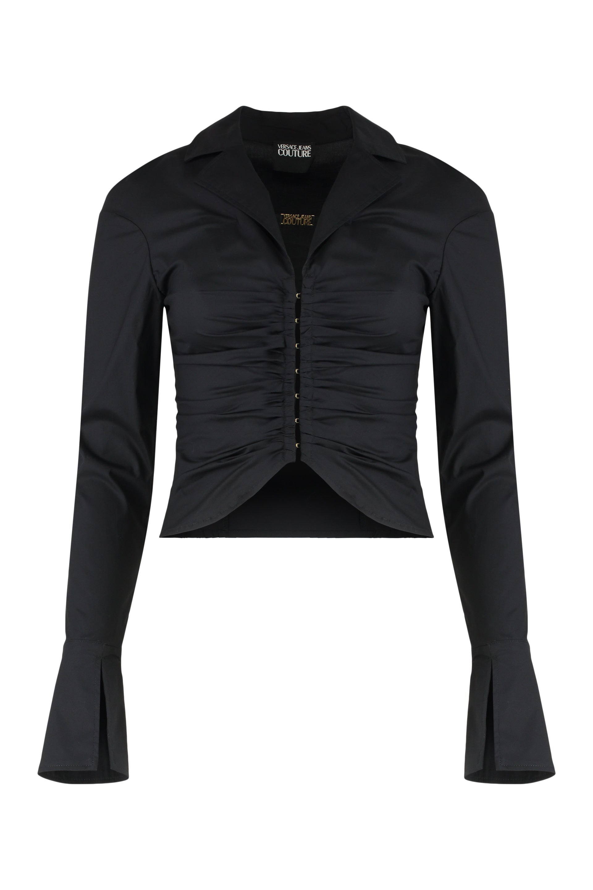 VERSACE JEANS COUTURE Stretch Cotton Shirt with Decorative Gathering - SS25 Collection