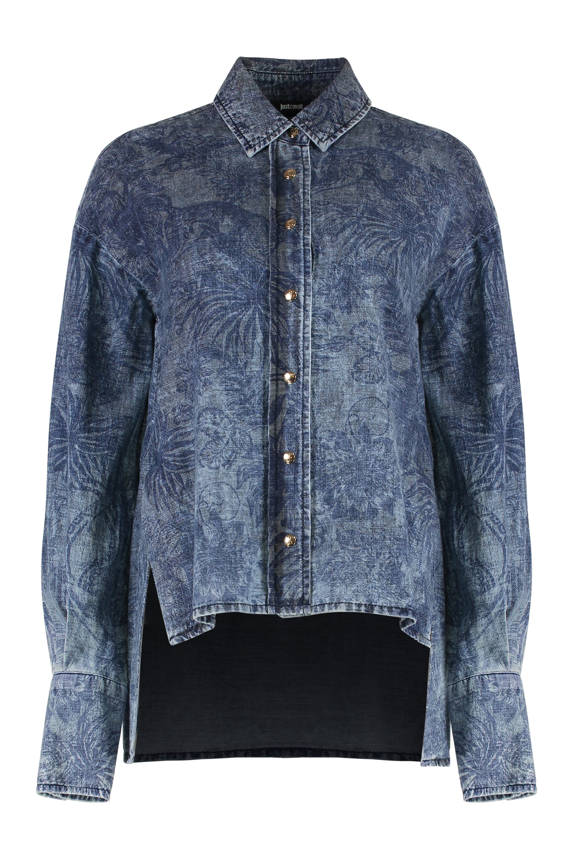JUST CAVALLI Modern Denim Shirt with Asymmetrical Hem for Women