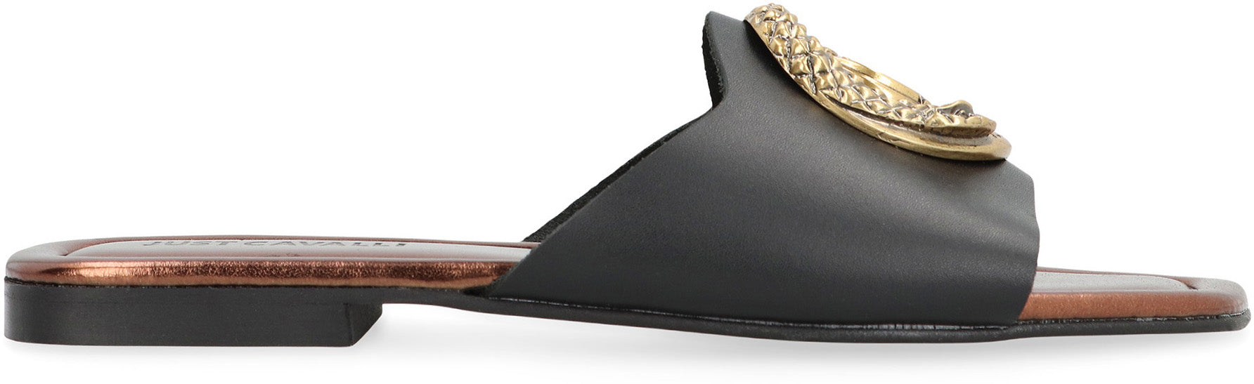 JUST CAVALLI Square Toeline Leather Slide Sandals for Women