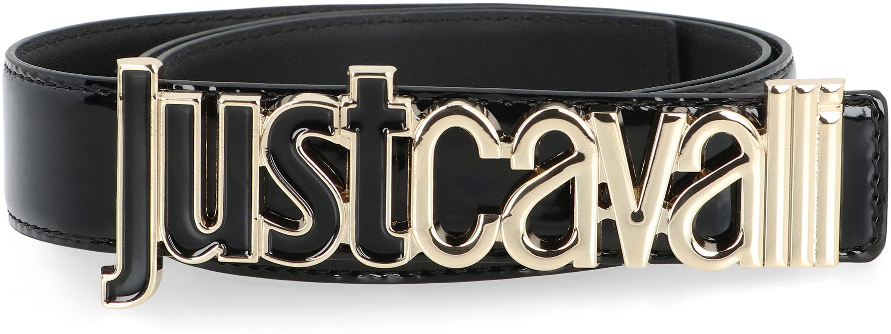 JUST CAVALLI Patent Leather Belt with Gold-Tone Metal Buckle - 3 cm Height