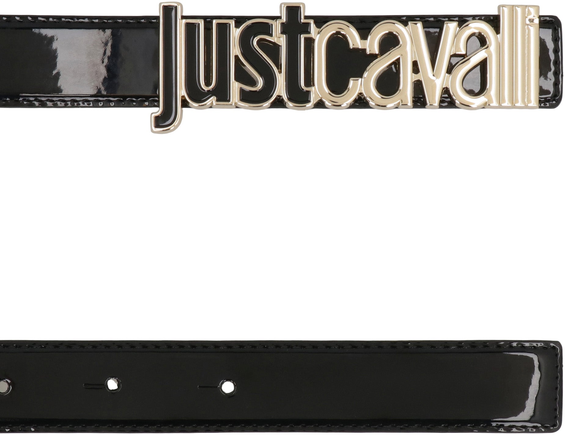 JUST CAVALLI Patent Leather Belt with Gold-Tone Metal Buckle - 3 cm Height