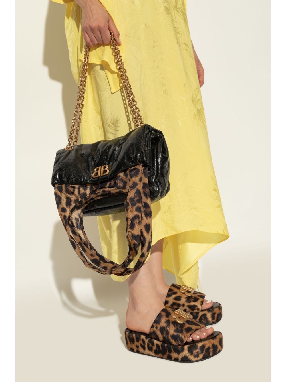 BALENCIAGA Large Textured Cheetah Print Tote Handbag