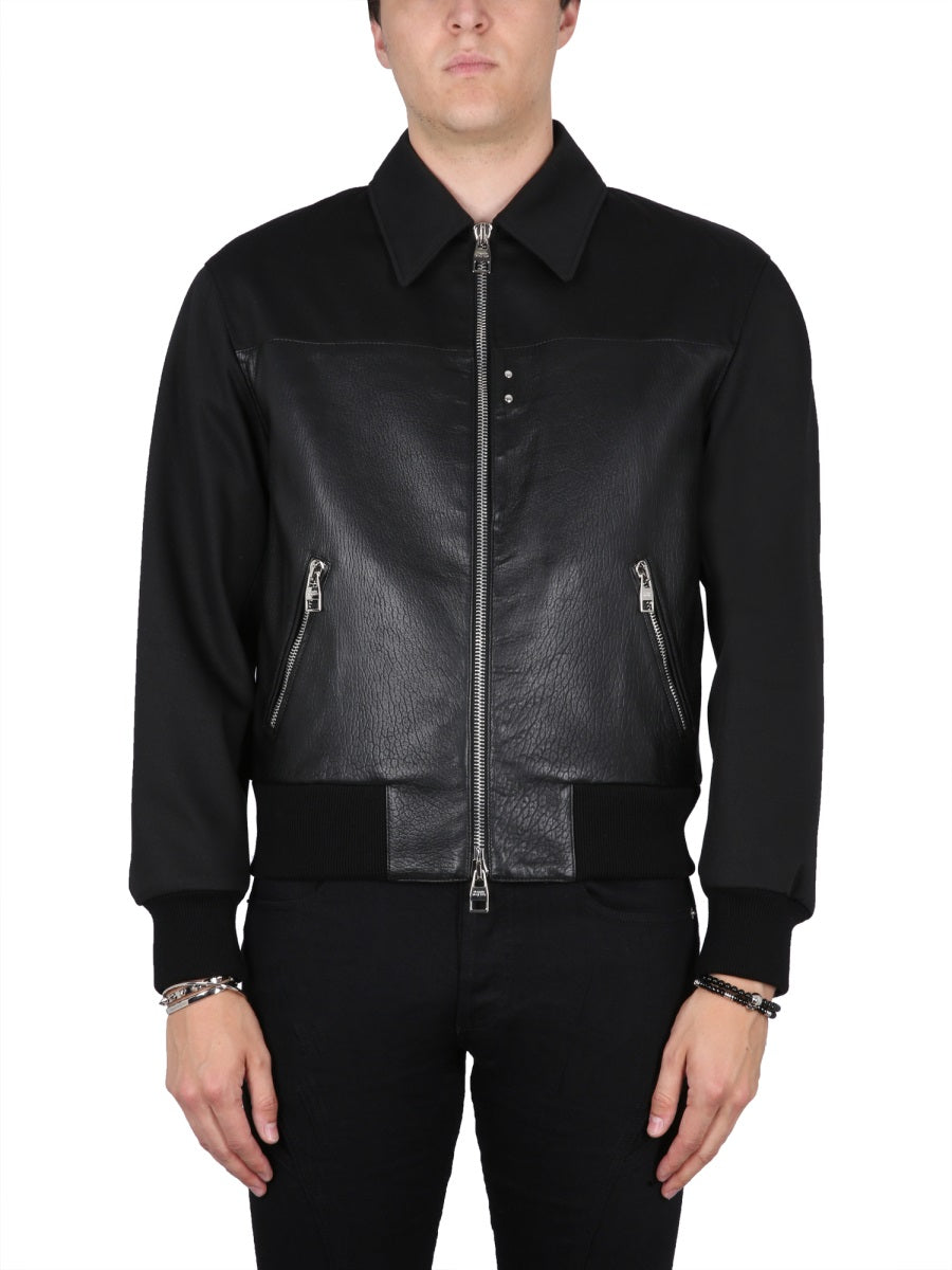 ALEXANDER McQUEEN Men's Leather Bomber Jacket with Zipper Closure