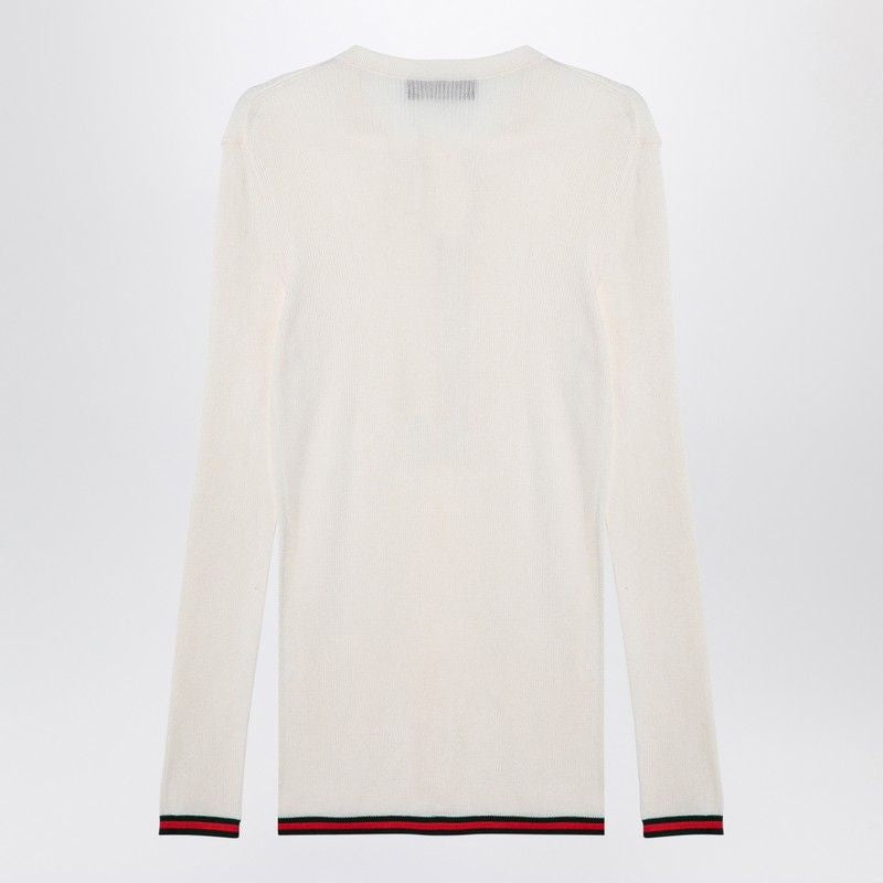 GUCCI Silk Crewneck T-Shirt with Web Ribbon Cuffs and Hem